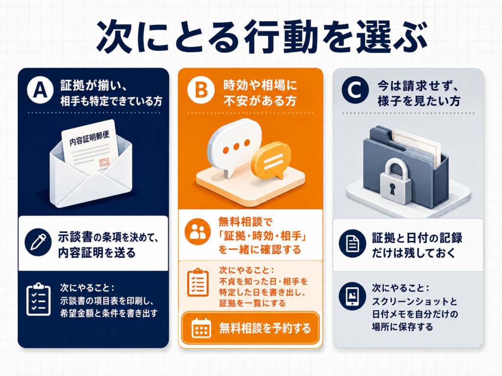 次にとる行動を選ぶ（A・B・Cの3つの選択肢）
