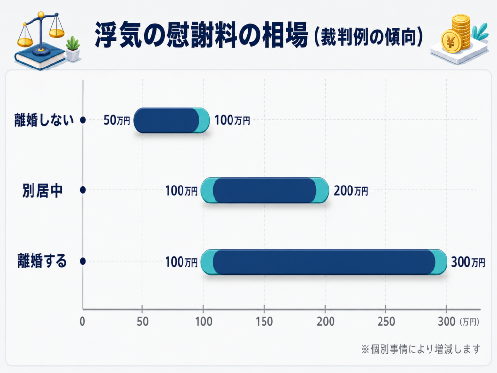 浮気の慰謝料の相場（離婚しない・別居中・離婚する場合の裁判例の傾向）