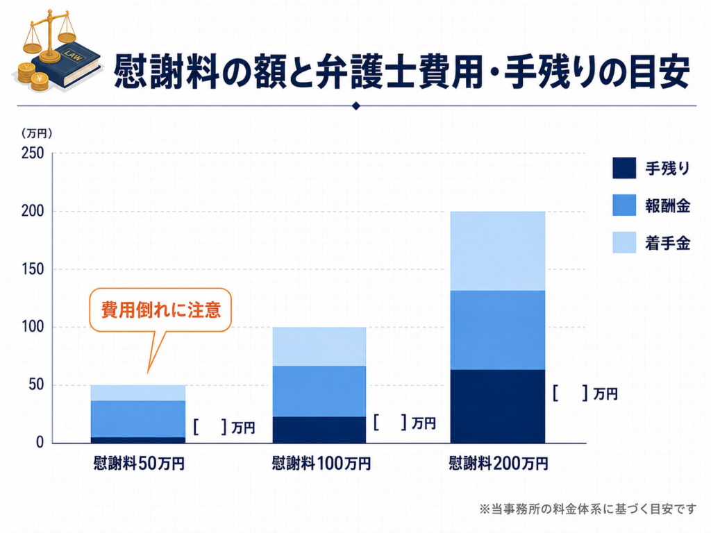 慰謝料の額と弁護士費用・手残りの目安