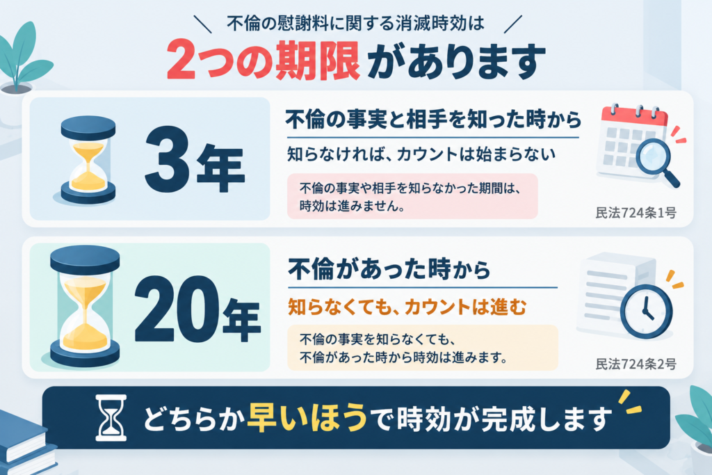 不倫の慰謝料に関する消滅時効は3年と20年の2つの期限