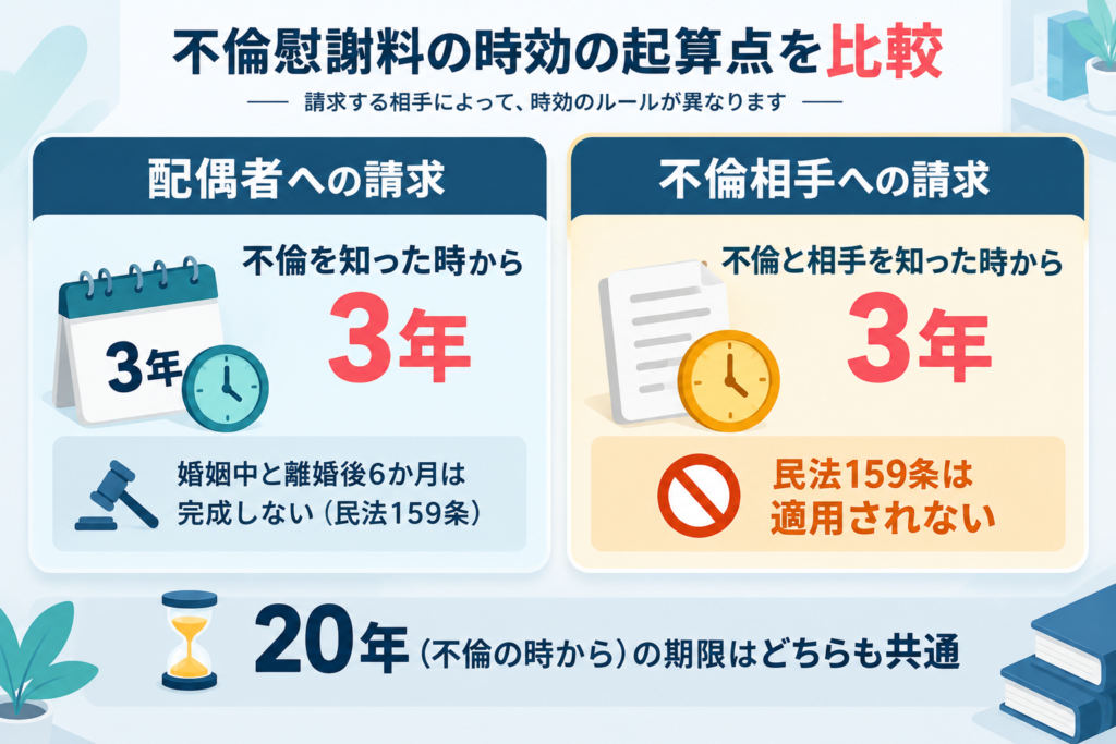 配偶者への請求と不倫相手への請求で異なる時効の起算点