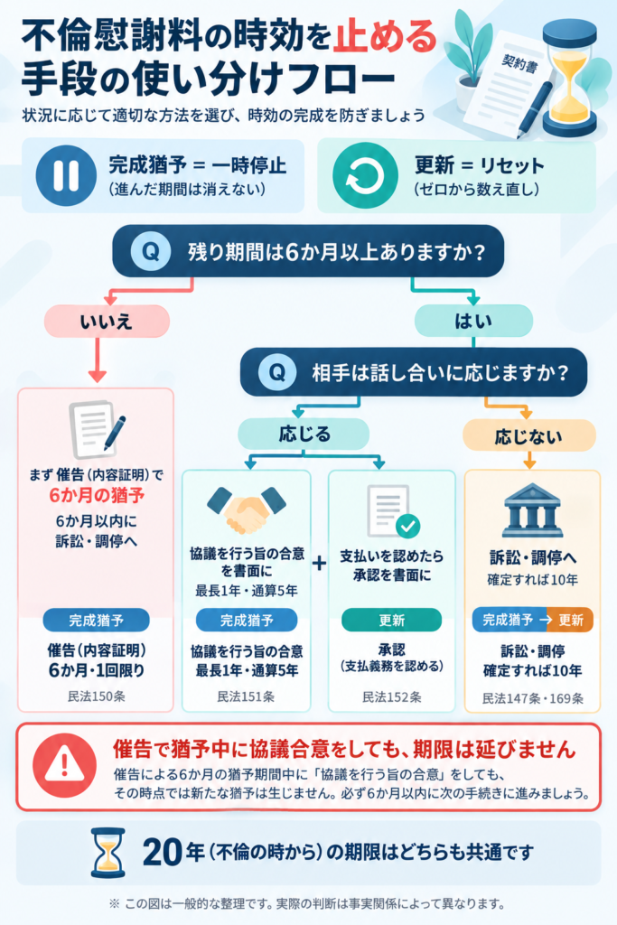 不倫慰謝料の時効を止める手段の使い分けフロー